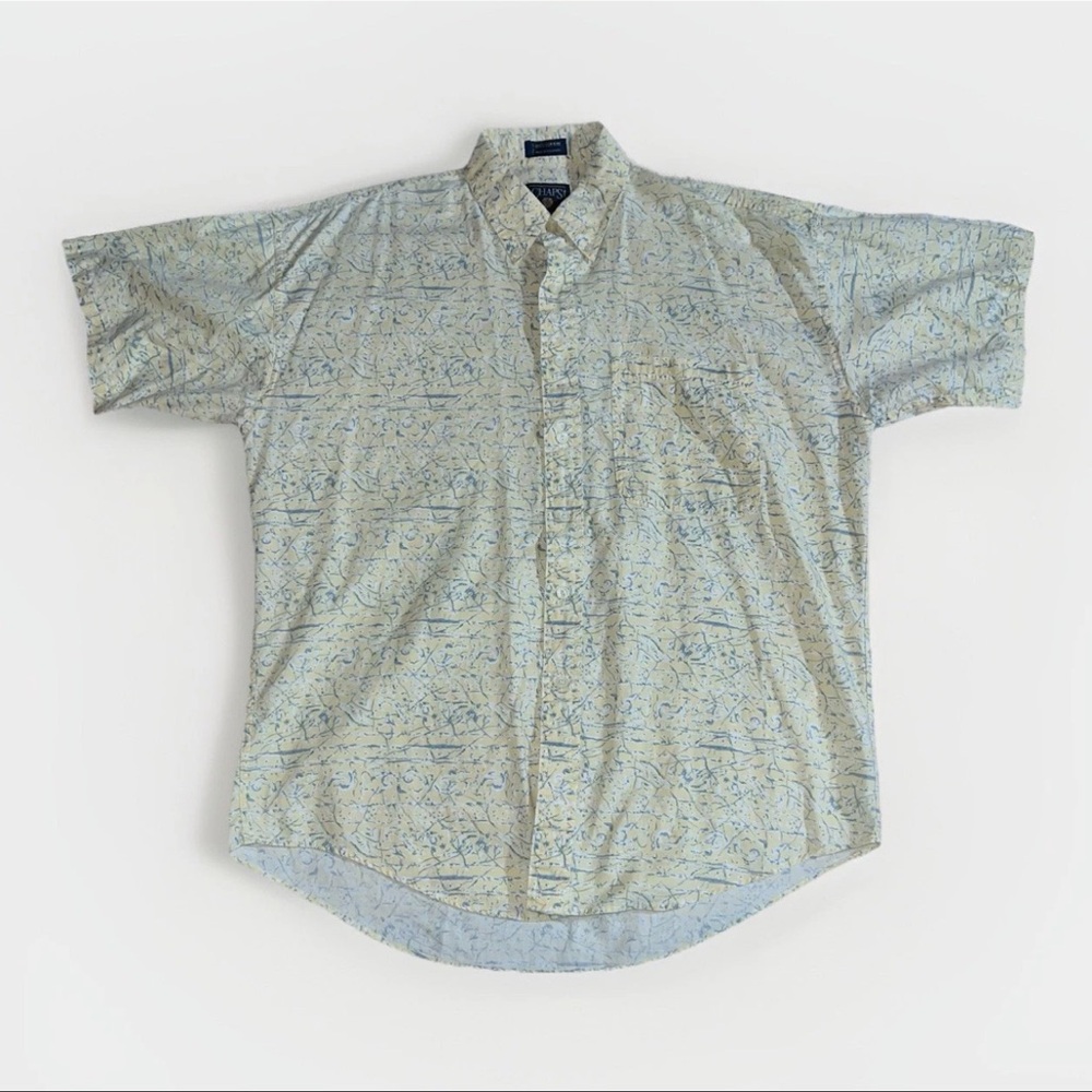Chaps Ralph Lauren Shirt Mens Large Yellow Blue Hawaiian Floral Print Button Up